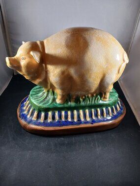 Vintage Large Ceramic Pig Statue on Pedestal Collection